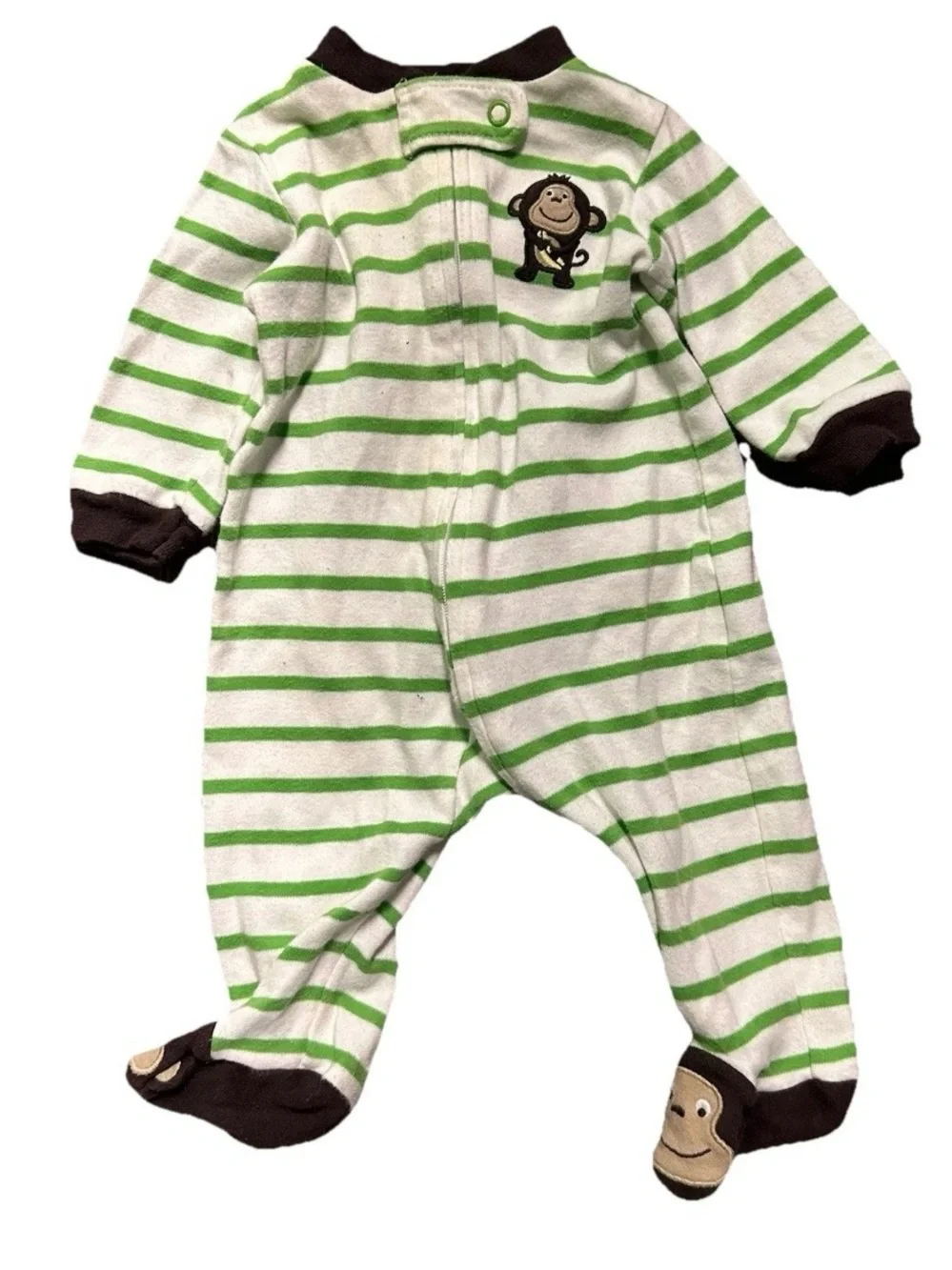 Baby Boy Footie Pajamas Ribbed Striped Dinosaurs 2 Way Zipper Size 3 Months
